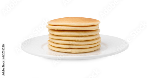 Delicious pancakes isolated on white. Tasty breakfast