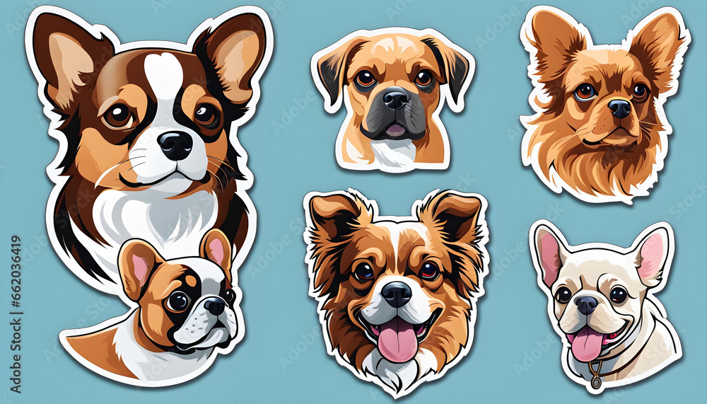 Small breed dogs stickers. dog portrait. Small breed dogs stickers. dog portrait.