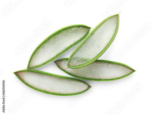 Fresh aloe vera slices isolated on white, top view