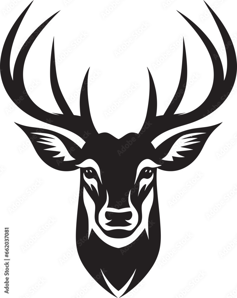 Naklejka premium Elegant Antlers Deer Icon in Monochrome Majesty Nocturnal Nature Black Emblem in Noirs Elegance