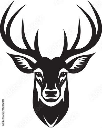 Elegant Antlers Deer Icon in Monochrome Majesty Nocturnal Nature Black Emblem in Noirs Elegance