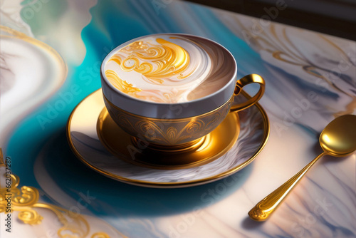 A beautiful Victorian style teacup with lace and gold details. Generative AI_7.