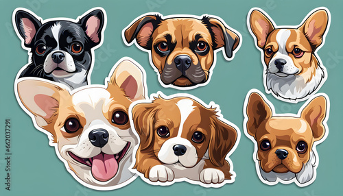 Small breed dogs stickers. dog portrait. 