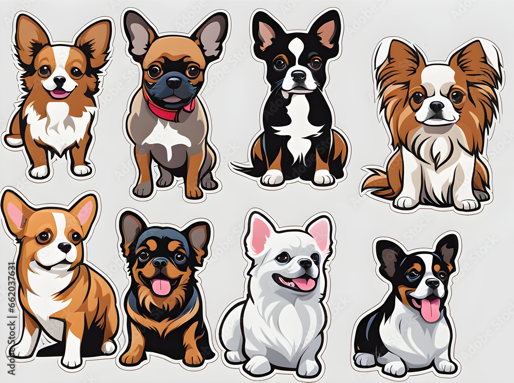 Small breed dogs stickers. dog portrait. 