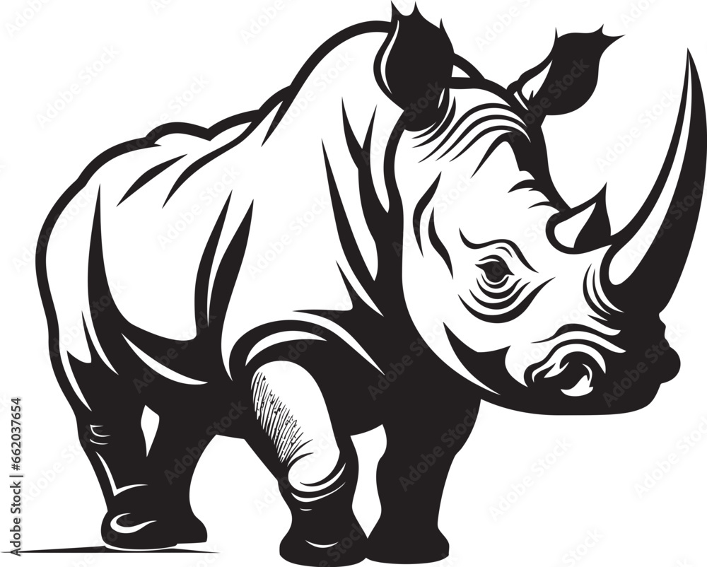 Obraz premium Intricate Rhino Beauty Detailed Design in Monochrome Majesty Graceful Wildlife Rhinoceros Symbol in Timeless Black