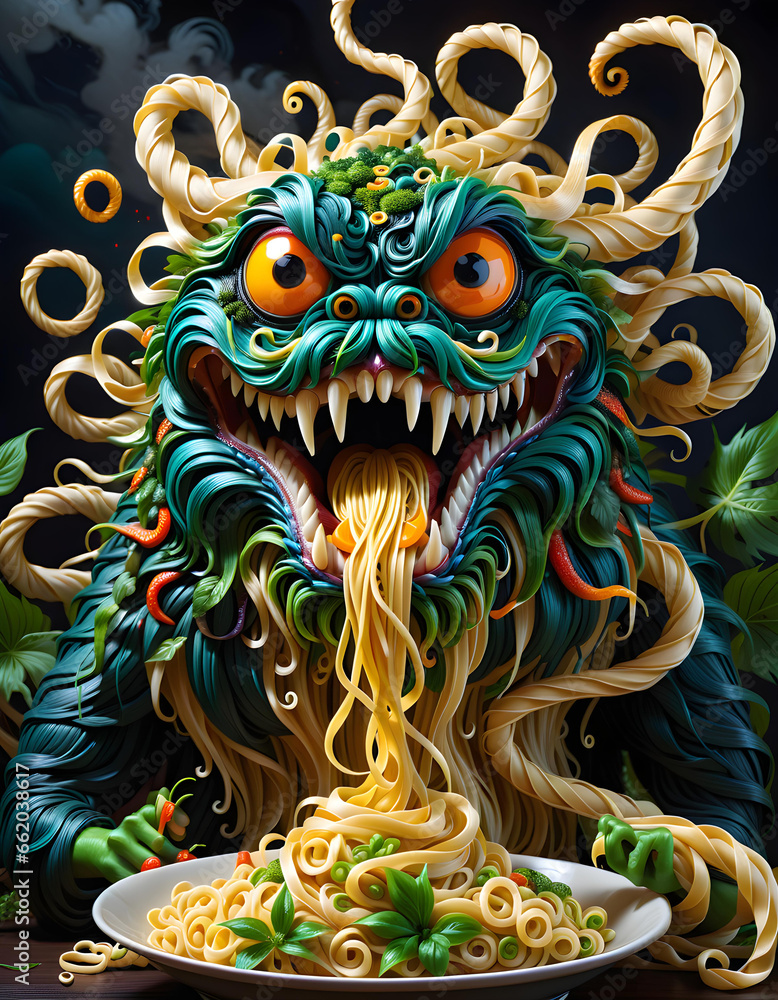 Fototapeta premium a creepy spaghetti monster - generative ai