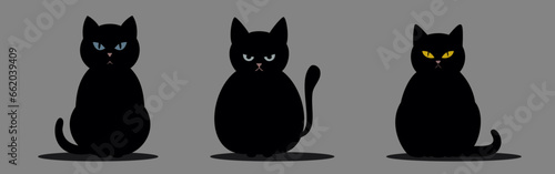 Set of grumpy black cats