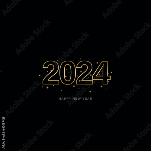 New year 2024 celebrations gold greetings poster isolated over black background.