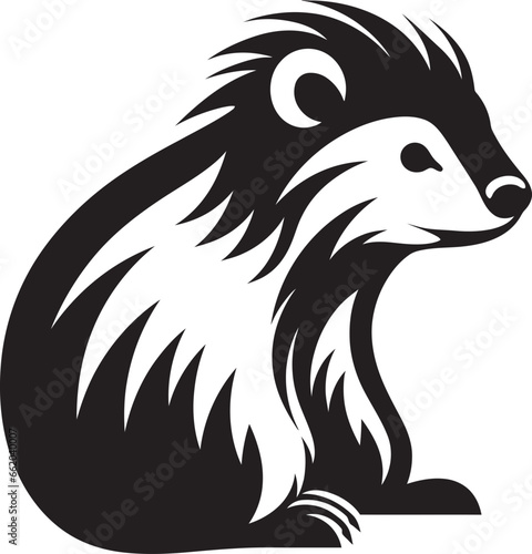 Monochromatic Marvel in Black Skunk Majesty Stylish Vector Insignia Aromatic Aura