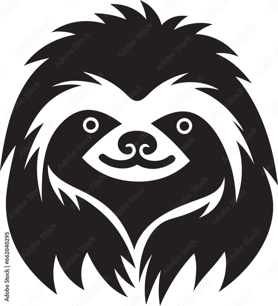 Sloth Silhouette Monochromatic Serenity Beneath the Leaves Vector Logo Wonder
