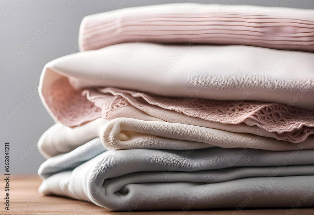 Neat stack of simple clothes folded isolated on white background, clothing folding concept, Neat stack of simple clothes folded isolated on white background, clothing folding concept,