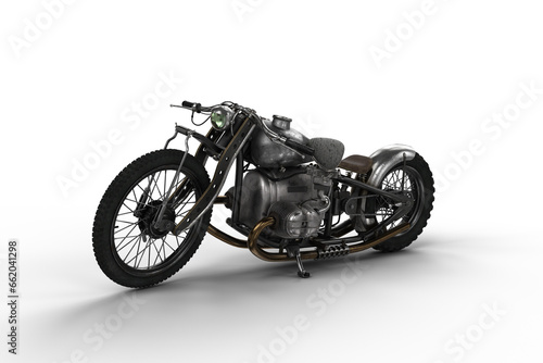 Vintage hardtail motorcycle. Isolated 3D rendering.. photo