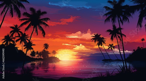 tropical sunset with trees © Creative artist1