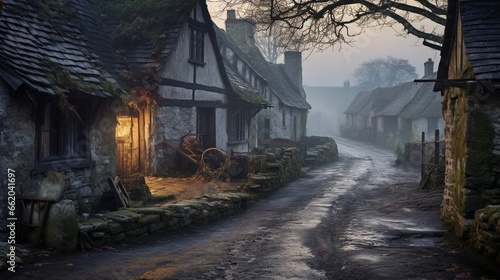 A foggy morning in a quaint village