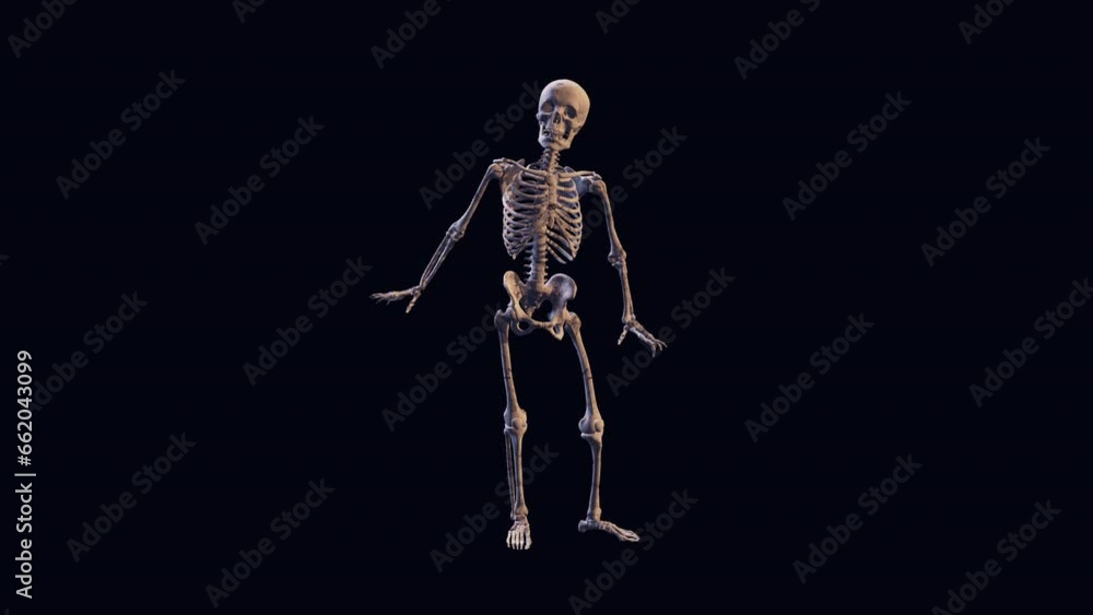 Looped animation of a skeleton isolated on a black screen Looped animation of a skeleton isolated on a black screen