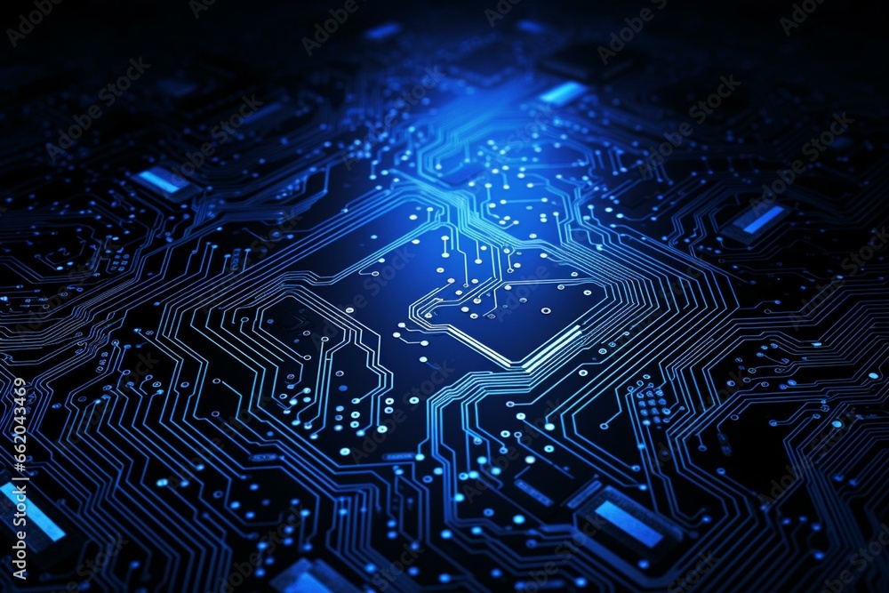 Blue circuit board background. Generative AI Blue circuit board background. Generative AI