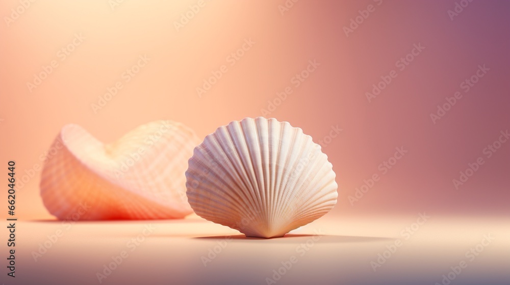 A solitary seashell, intricately textured, resting on a gradient coral-to-cream background, the minutiae of its surface bringing the texture to life. A solitary seashell, intricately textured, resting on a gradient coral-to-cream background, the minutiae of its surface bringing the texture to life.