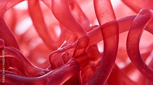 Close-up of red algae strands in ocean water. photo