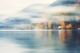 Blurry lakeside scenery. Generative AI