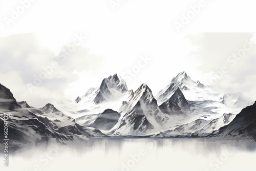Stunning mountains on white backdrop. Generative AI