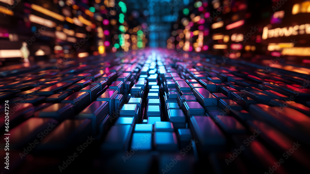 Obraz premium Abstrakter futuristischer Hintergrund in bunten Elemente Motiv für Webdesign und Drucksachen als Vorlage in Querformat für Banner, ai generativ
