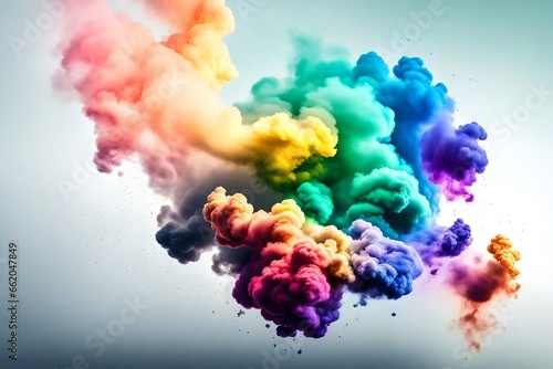 Colorful rainbow paint color smoke cloud explosion isolated on white background 