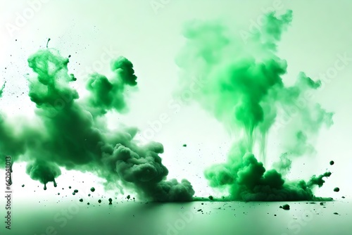 Green paint splash explosion smoke cloud isolated on white background 