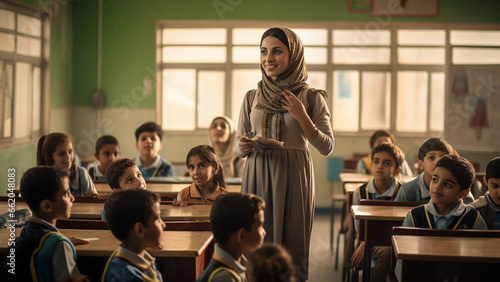 Classroom scenes in Arab countries in the Middle East photo