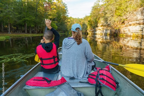 Mom and son on boat 
