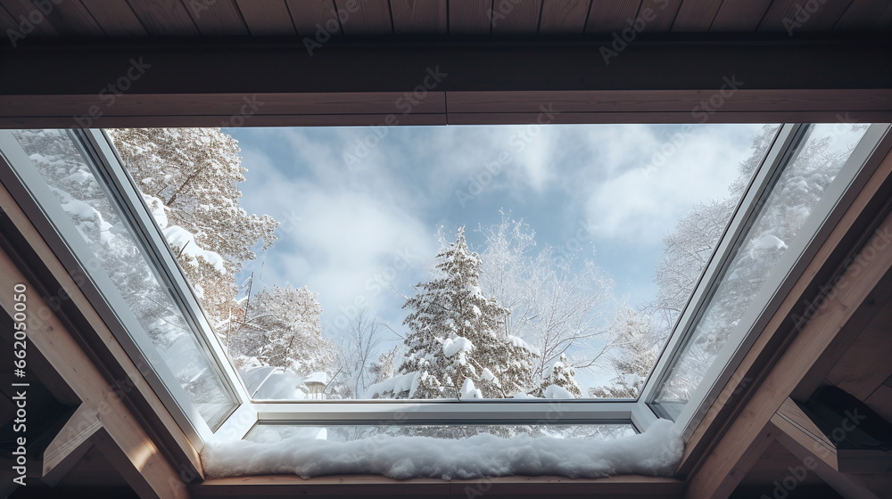 Fototapeta premium View through the window in winter - AI Generated