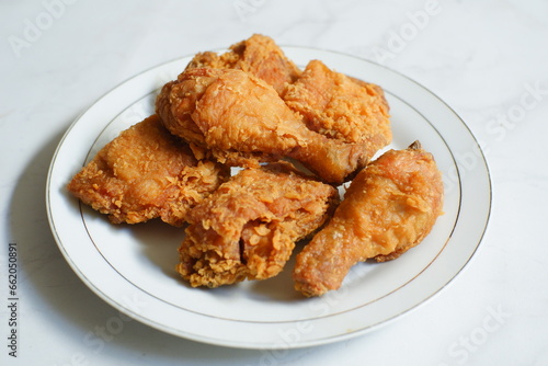 A plate of crispy fried chicken 