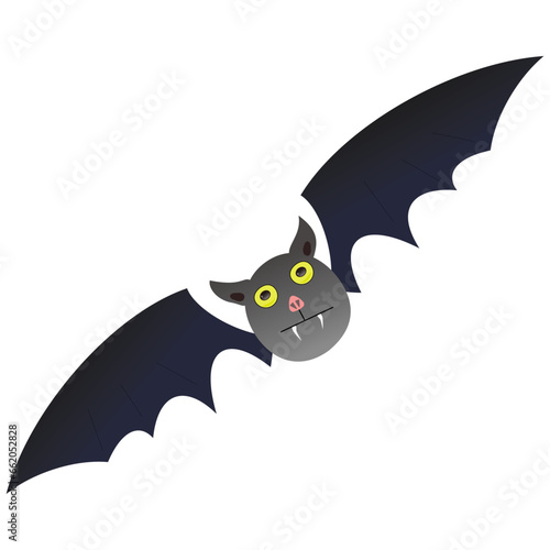 Cute round bat with dark blue wings, Halloween