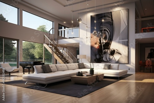 Contemporary living space in a newly remodeled structure - intricate 3D depiction. Generative AI