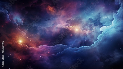 Design a space-inspired abstract background with celestial bodies and nebulae, radiating with cosmic energy.