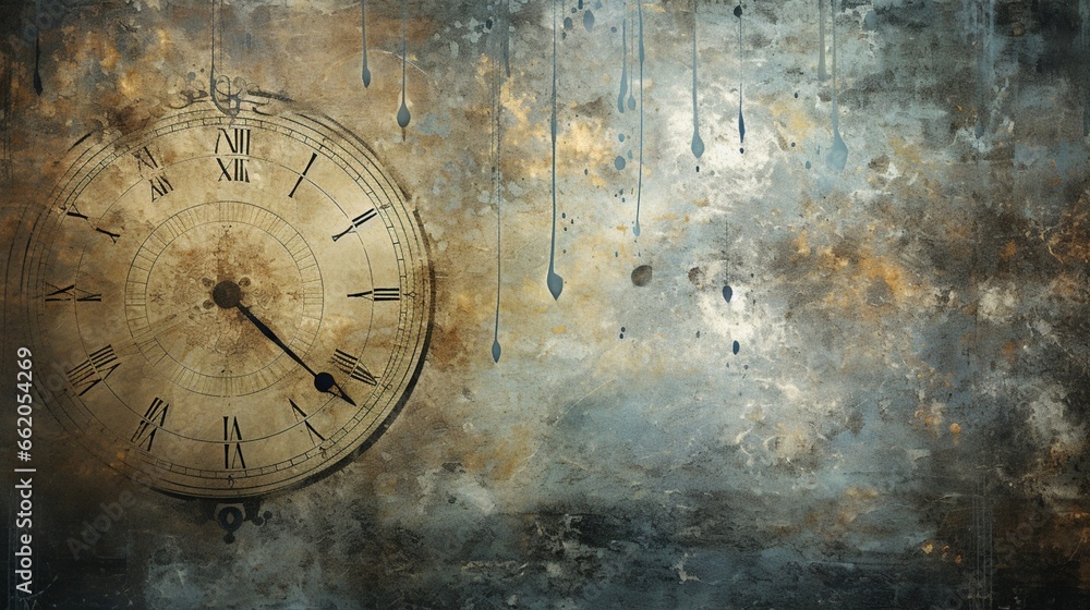 Design a worn and weathered abstract background that tells a story of time passing. - obrazy, fototapety, plakaty 