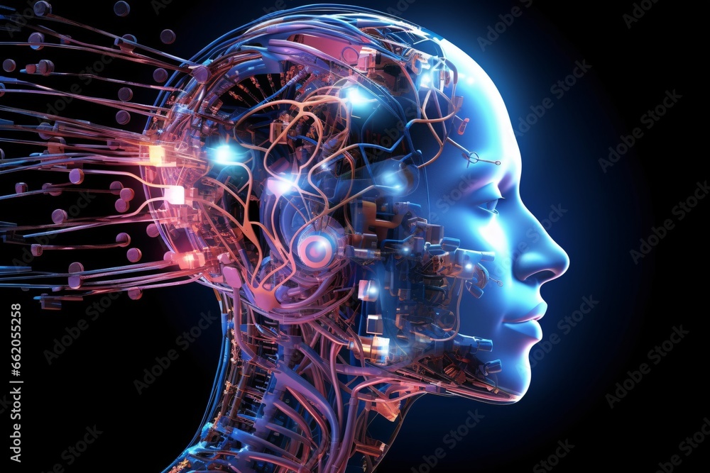 Fototapeta premium Cyborg man. Cyborg head. Cybernetic organism. Mechanical robot. Future technologies. Artificial intelligence.