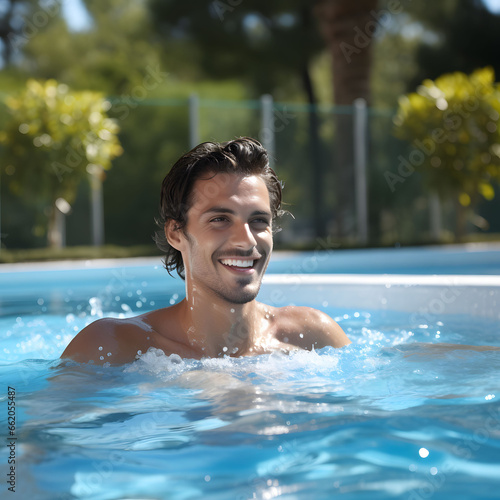 Refreshing Pool Day: Young Man Enjoying a Swim