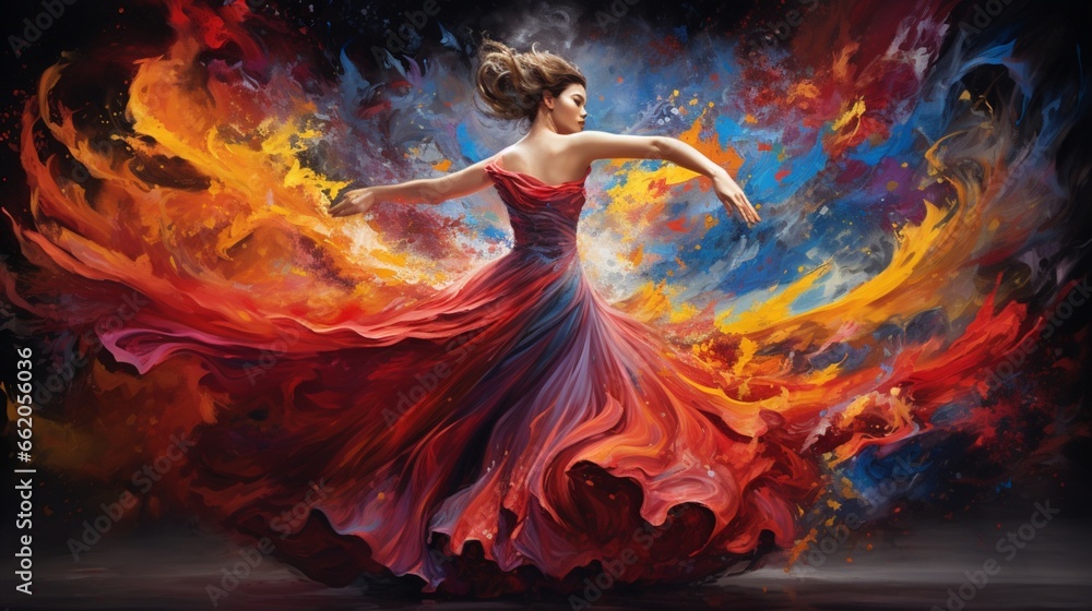 Energetic dance of colors unfolds, capturing an instance of vivid art.