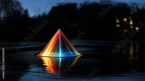 Futuristisches Geb  ude einer Pyramide mit grandiosen bunten LED Lichter  ai generativ