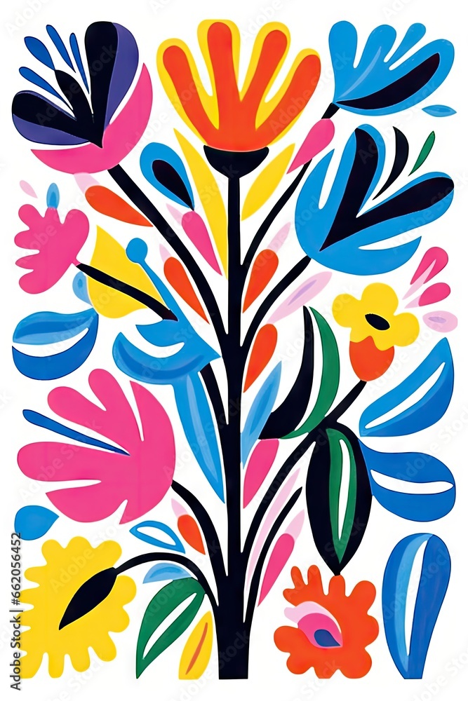Simple acrylic contemporary floral art. Trendy pop design with botanical elements and geometric shapes. Mid century modern art for print, paper, poster, postcard, interior decor Simple acrylic contemporary floral art. Trendy pop design with botanical elements and geometric shapes. Mid century modern art for print, paper, poster, postcard, interior decor