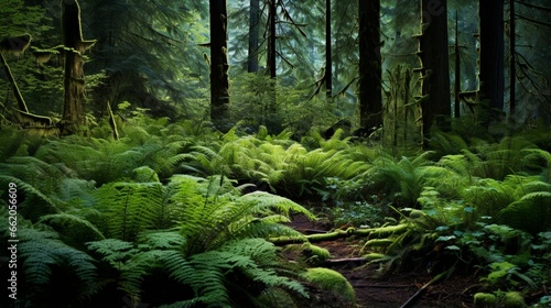 Forest floor covered in native understory shrubs.