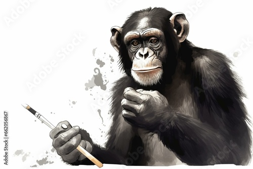 A picture of a monkey and a drawing tool. Generative AI photo