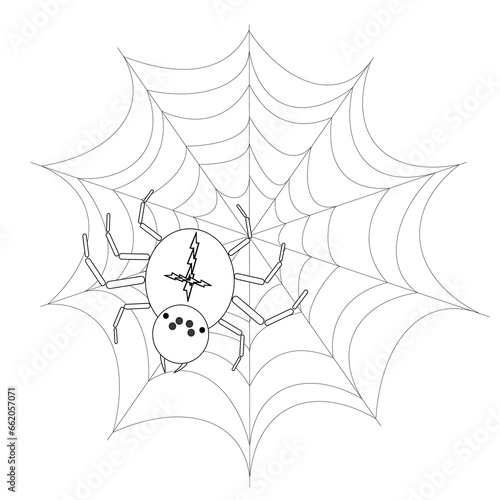Children's coloring books: Scary spider on the web, Halloween