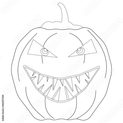 Children's coloring books: Pumpkin, evil smile on transparent background, Halloween