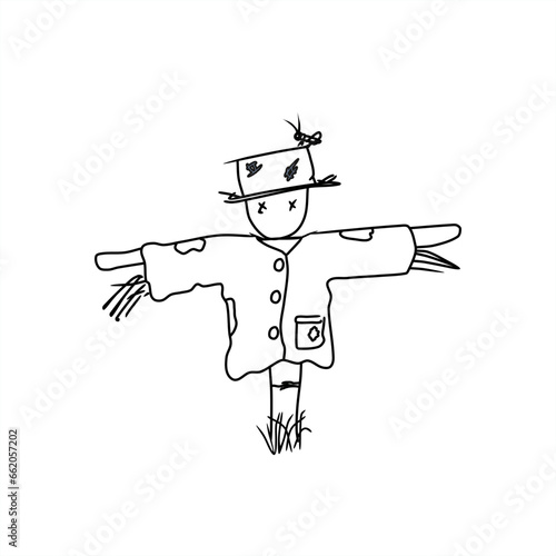line art illustration of a scarecrow for icon or logo