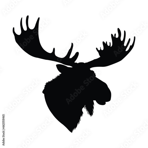 Moose Head Silhouette on White