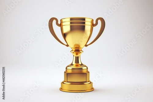 Realistic gold trophy on white background. Sport award, victory concept. 3D illustration. Generative AI