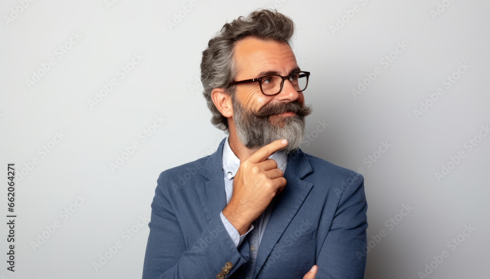 Handsome Senior Businessman in a Closeup Portrait with a Confident Smile and Hipster Beard Handsome Senior Businessman in a Closeup Portrait with a Confident Smile and Hipster Beard