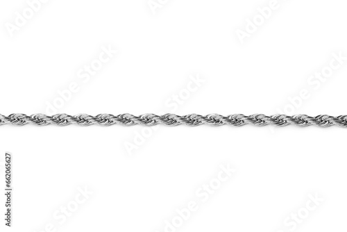 One metal chain isolated on white, top view. Luxury jewelry