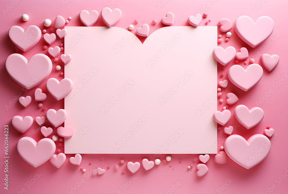 Love is in the Air, Festive Valentine's Day Banner Frame with Pink Background and Hearts Ornament